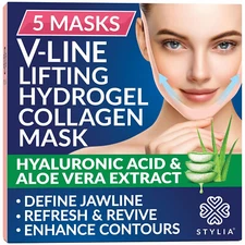 Stylia Double Chin Mask V-line Lifting Hydrogel Collagen Masks - 5 Pack