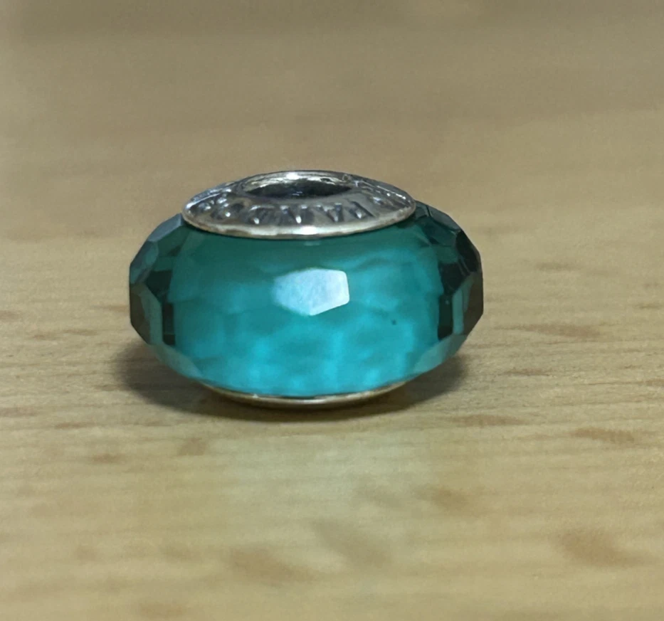 Pandora Charm Silber 925 Sterlingsilber Luftblasen Türkis Glassig kantig ( P 1 )