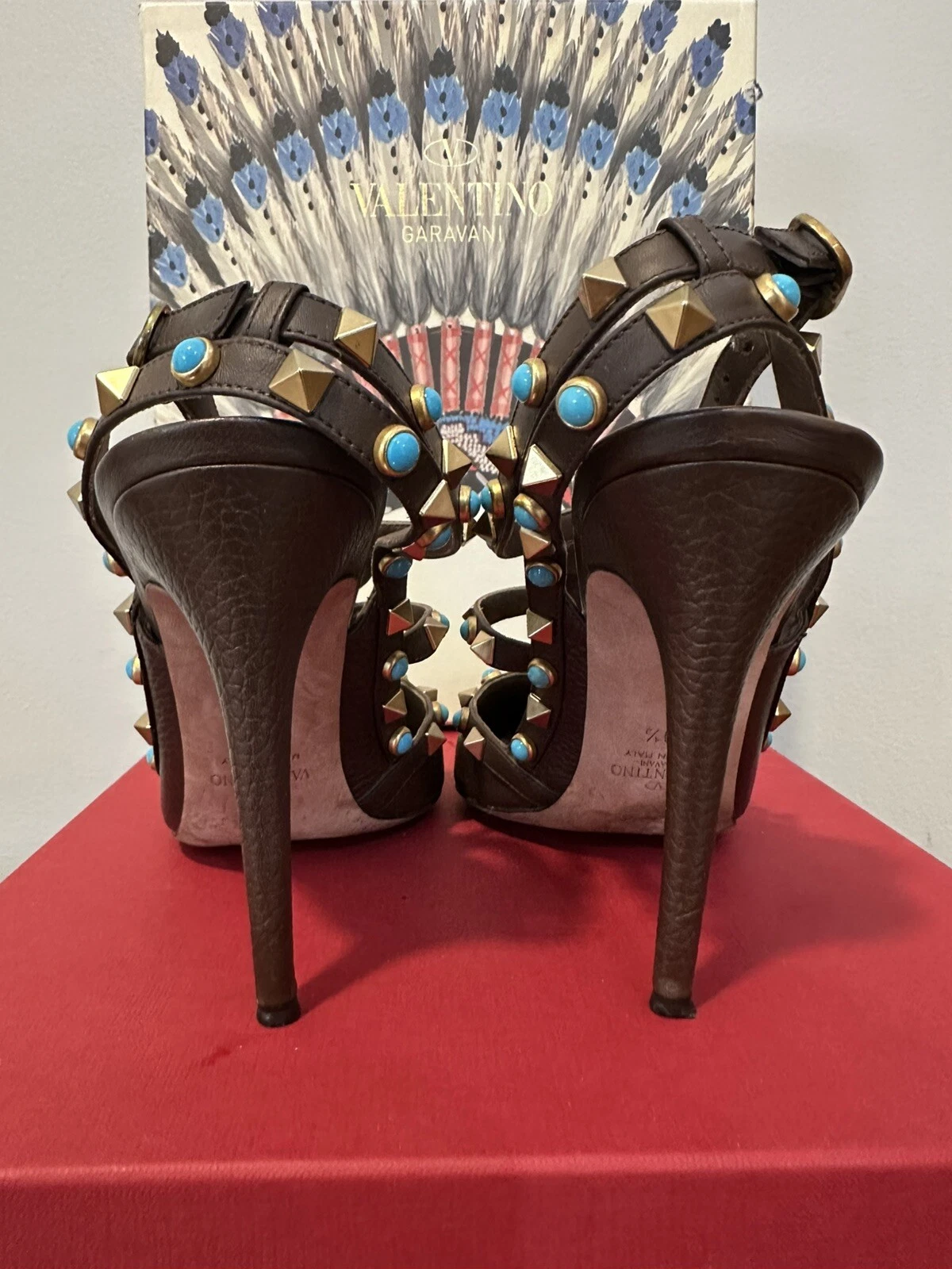 VALENTINO GARAVANI ROCKSTUD CINTURINO ALLA CAVIGLIA DÉCOLLETÉ MARRONI CIOTTOLI 40 10