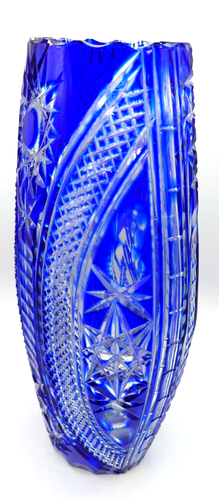 Jarrón de cristal azul cobalto grabado bohemio Papa Juan Pablo II vintage grande 15" - Imagen 5 de 11