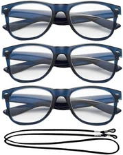 Blue Reading Glasses Big Readers Horn Rimmed Big Frame Reading Glasses Lanyard 