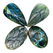 4 Pcs Natural Carved Labradorite 37-45mm Huge Pendant Size Loose Gemstones Lot