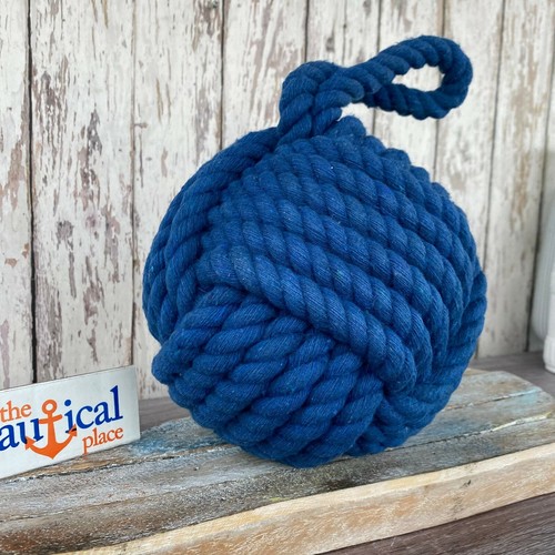 6" Monkey Fist Knot Ball Door Stop w/ Hanger Loop - Heavy Blue 5 lbs. - Handmade - 第 1/4 張圖片