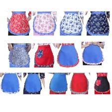Ruffled Waist Apron Flower Print Apron Kitchen Baking Cooking Apron