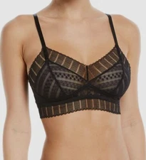 $123 Else Women Black Lolita Longline Wire-Free Sheer Lace Full-Coverage Bra 34A