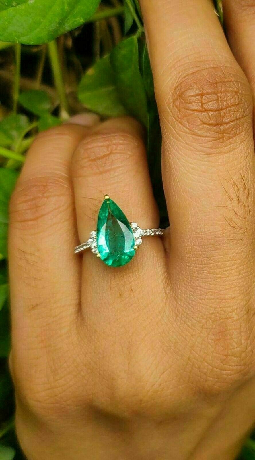 3.50Ct Simulated Emerald Solitaire Ring in 14K White Gold Plated Silver