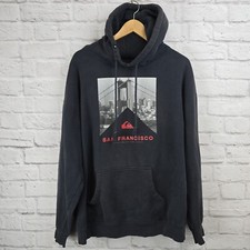 Quiksilver San Francisco Men's XL Hoodie Pullover Graphic Logo Distressed Black