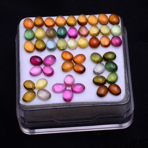 Lote de 50 piedras preciosas cabujón ovalado de turmalina natural multicolor 4,27 mm-4,73 mm - Imagen 4 de 10