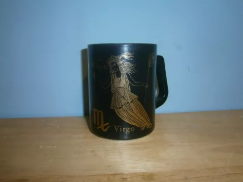 Vintage Federal Milk Glass Black Gold Coffee Mug Virgo "The Virgin"Zodiac 