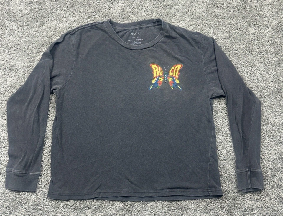 Camiseta RVCA Oficial DMOTE Mariposa Pequeña Gris Manga Larga Desteñida Foto 2 de 4