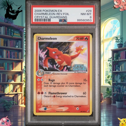 PSA 8 Charmeleon 29/100 Reverse Holo Stamped Crystal Guardians Pokemon Card 2006