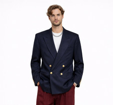 Christian Dior Le Connaisseur Navy Double Breasted Blazer Coat Jacket 44L 80s 90