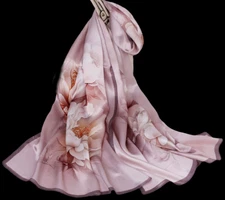 100% Silk Scarf Women neckerchief long Shawl Wrap floral brown pink MY225-17