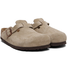 Birkenstock Boston Taupe Suede Leather Soft Footbed Clogs Unisex's Shoes