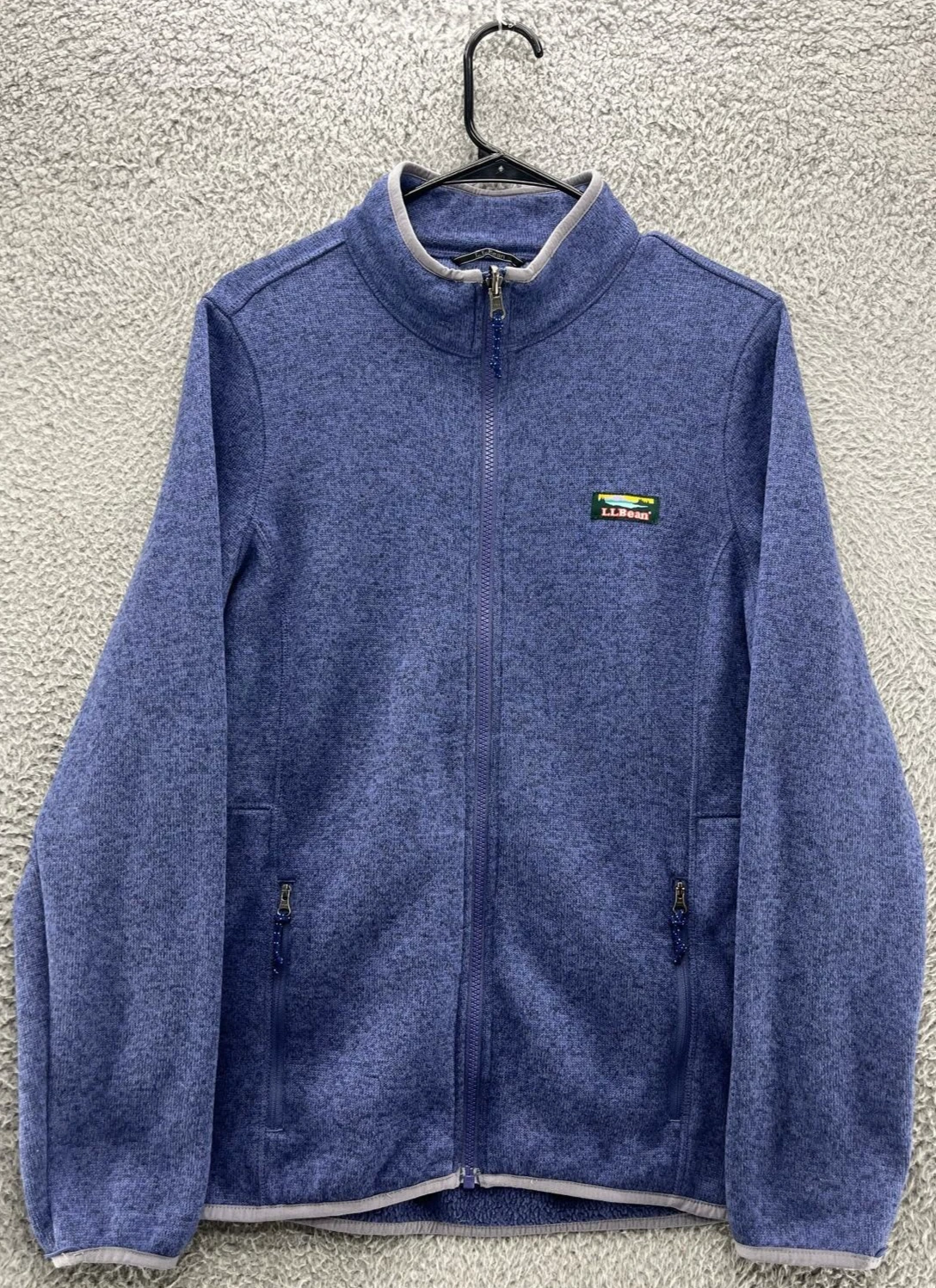 L.L.Bean Men’s Full Zip Fleece Jacket Blue Heather Sz L Reg Warm Soft Outdoor