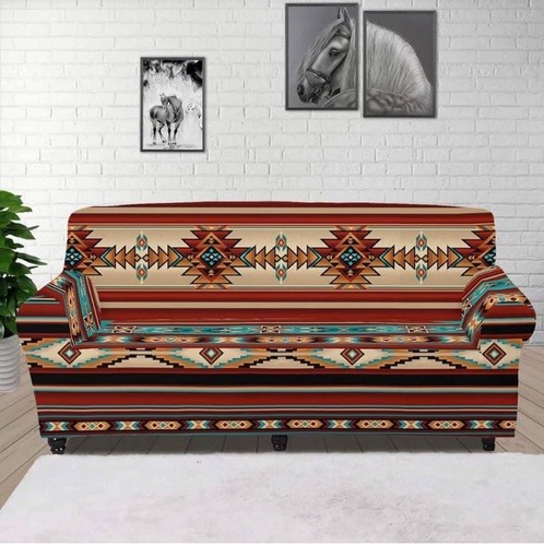 NEW- XL Aztec Geometric Sofa Couch Cover Stretch Elastic Bottom & Anti-slip Foam