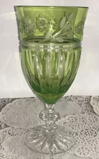 Ajka Proinnseas Cut to Clear Crystal Green Iced Tea Water Glass Goblet/Cup