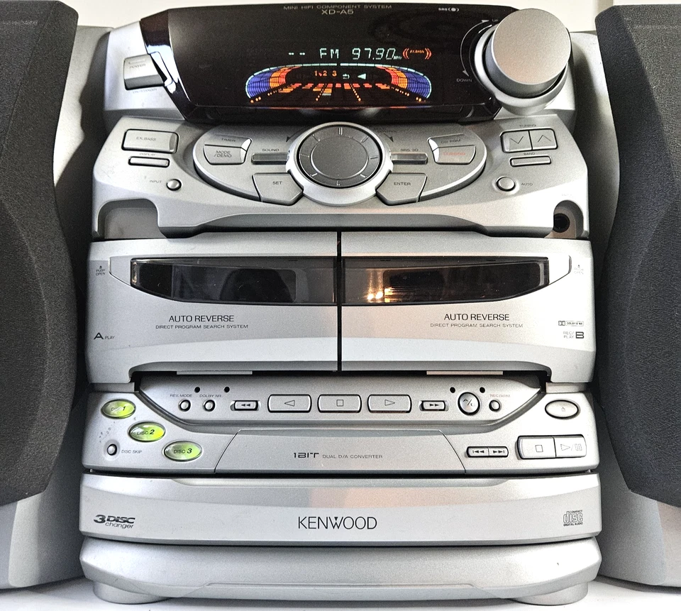 Mini sistema de alto componente KENWOOD XD-A5 com alto-falantes. Testado/funcionando. Sem controle remoto - Imagem 3 de 4