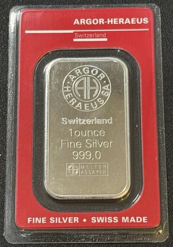 1 Oz .999 Fine Silver Argor Heraeus Switzerland In Red Assay Card Swiss Silver!!