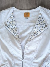 Ruby Rd. Women's White Solid Studded Zip Front Short Jacket Pockets Size 14