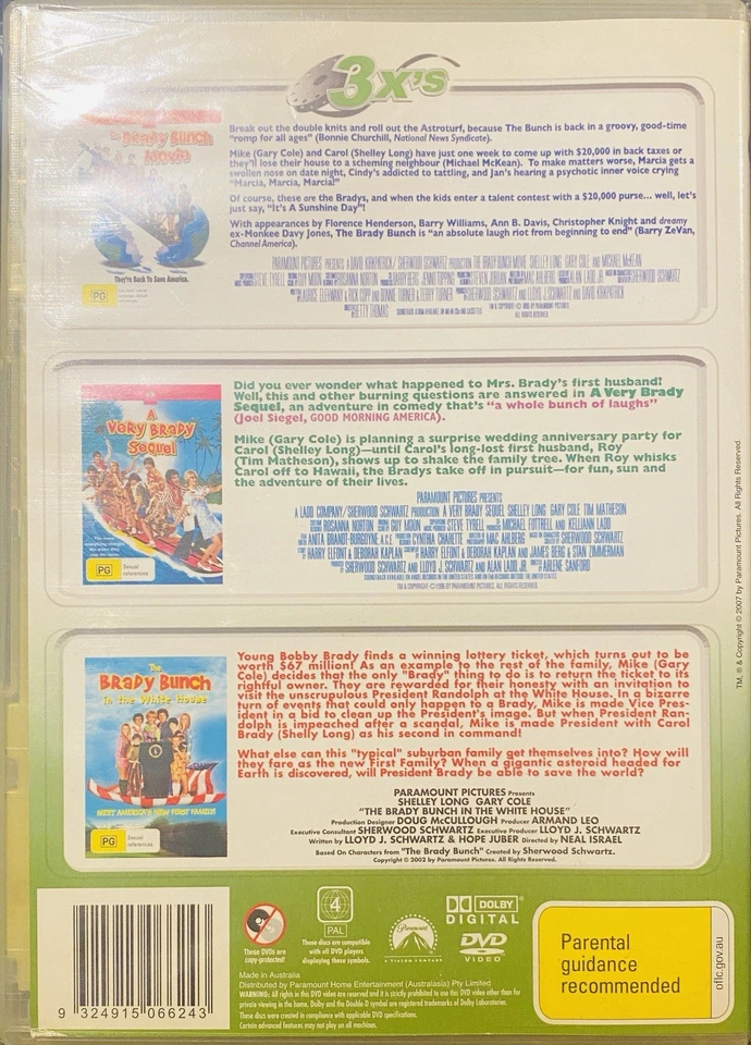 DVD TRILOGÍA DE PELÍCULAS THE BRADY BUNCH - NUEVO SELLADO (3 DISCOS) RARO - REGIÓN 4 Foto 2 de 2