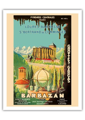 Barbazan Central Pyrenees France - Vintage Travel Poster by P. Seignouret c.1935