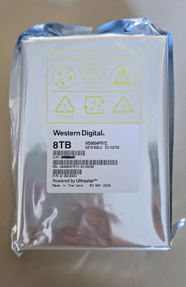 WD Gold WD8004FRYZ 8 TB, 3,5 Zoll, SATA 6 Gbit/s BJ NOV 2020 NEU & OVP