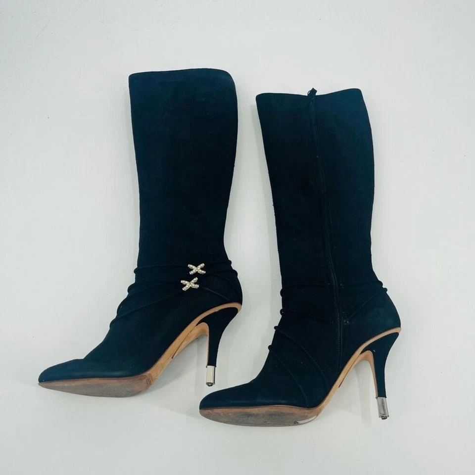 Botas hasta la rodilla con tacón de cuero gamuza diseño Giuseppe Zanotti para mujer talla 38,5 Foto 2 de 4