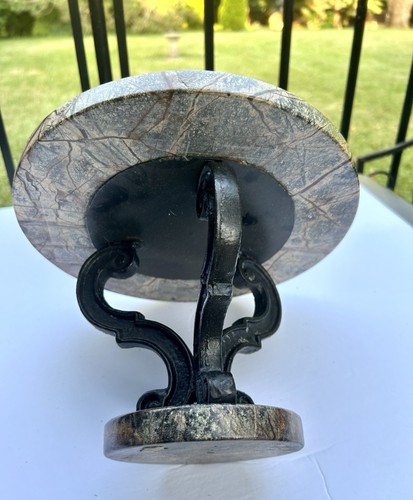 Rustic Black Scrolled Cast Iron Brown Marble Pedestal Cake Stand 10” Centerpiece - Picture 5 of 6