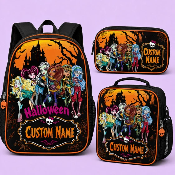 Personalized Monster High Backpack Set, Custom Name School Bag, Lunch Bag