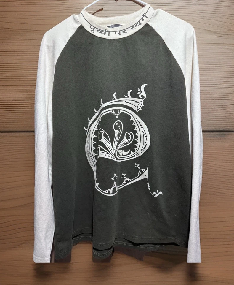 Erehwon Reincarnation Lg Raglan Long Sleeve Green Cream Paisley Hindi Large Used - Image 2 of 4