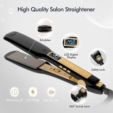 KIPOZI 1.75“ Hair Straightener Titanium Wide Plate Flat Iron Dual Voltage Black 6