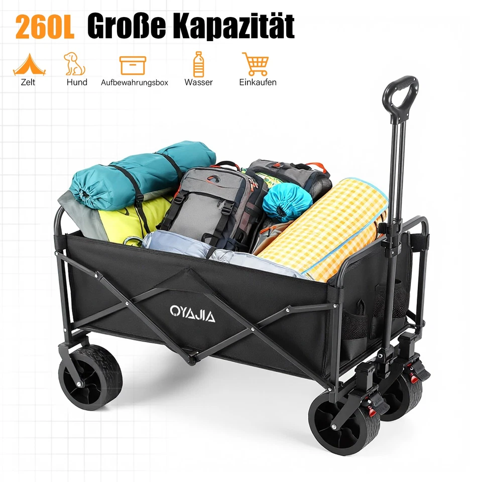 260KG Bollerwagen Faltbar Offroad Transportwagen Handwagen-Strandwagen Schwarz - Bild 2 von 4