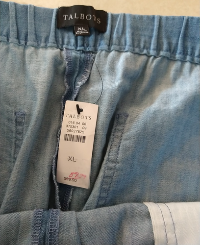 Talbots Womens SZ XL Leg Crop Pants cotton blue stretch waist wide leg new tag - Picture 7 of 7