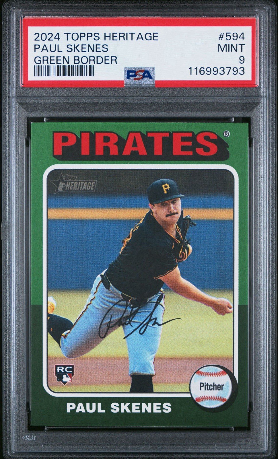 2024 Topps Heritage - Paul Skenes #594 Green Border (RC) Graded PSA 9