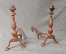 Vintage Heavy Cast Iron Fireplace Andirons 19 Inches Tall  Santa's Landing Pad