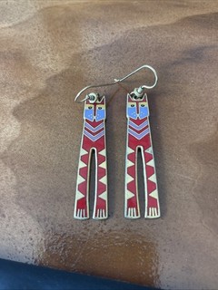 Laurel Burch Earrings Red Nubian Cat Silver Cloisonne French Ear WireDangle