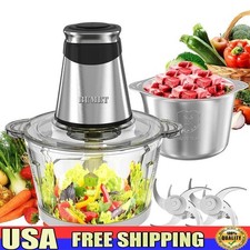 Electric Food Processor 500W Meat Chopper 2 Bowls 4 Blades Fast Safe Cleaning US
