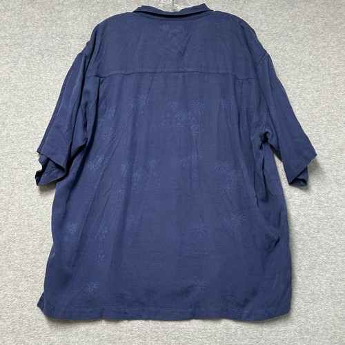 VTG 90s Hawaiian Tropic Men’s XL Hawaiian Button Up Shirt Palm Trees Navy Blue - Picture 7 of 10