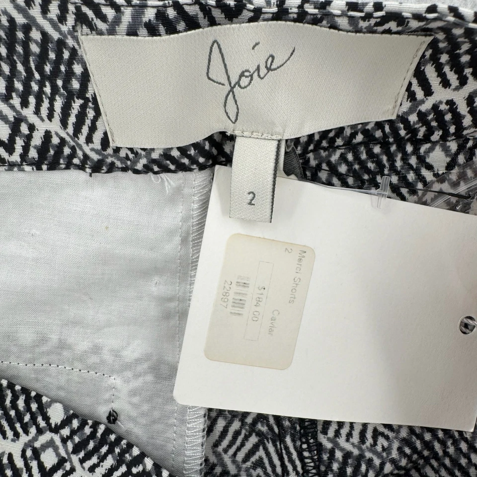Shorts Joie Merel Feminino Tamanho 2 Preto Branco Padrão Caviar Linho Mescla de Seda Novo - Imagem 3 de 4