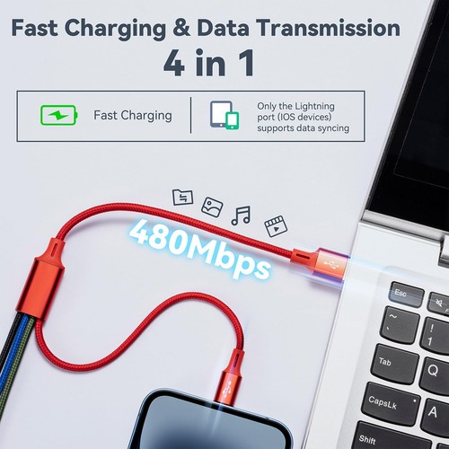 Multi Charging Cable, 1Ft/2Pack Cord, 4 in 1 Charger... - 第 2/7 張圖片