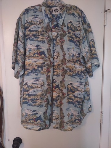 Hilo Hattie Hawaiian Shirt Men's Large Blue Short Sleeve Button Down 100% Silk - Picture 2 of 6