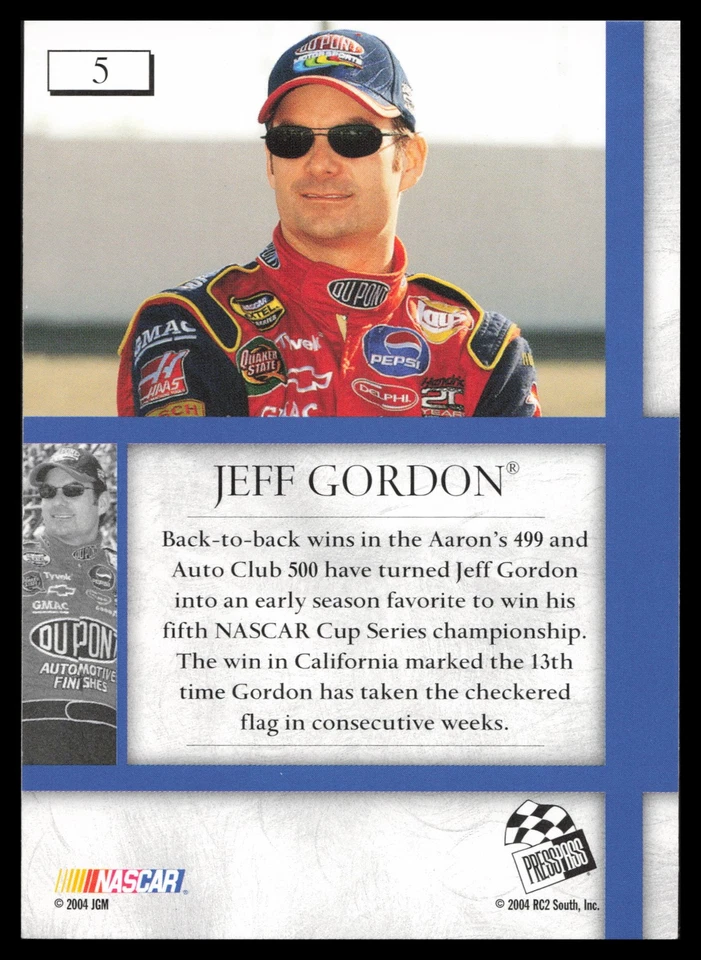 2004 Press Pass VIP #5 Jeff Gordon - Image 2 of 2