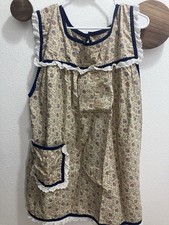 Beige Multicolor Floral Cotton Pinafore Apron Vintage Pocket Adults OS Patched
