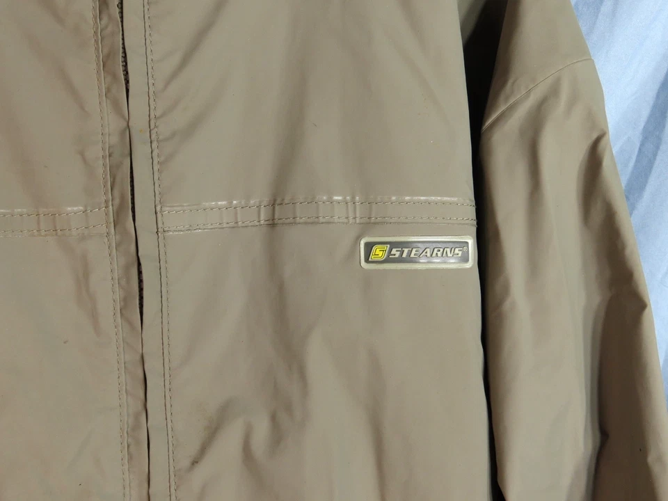 STEARNS DRY WEAR PVC JACKET Rain Slicker Beige/Blue OPT. HOOD Parka Outdoors L - Image 3 of 4