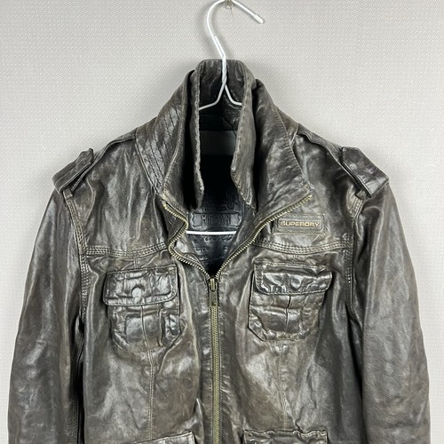Vintage Women’s Superdry Distressed Biker Leather Full Zip Jacket Size Small - Picture 2 of 13