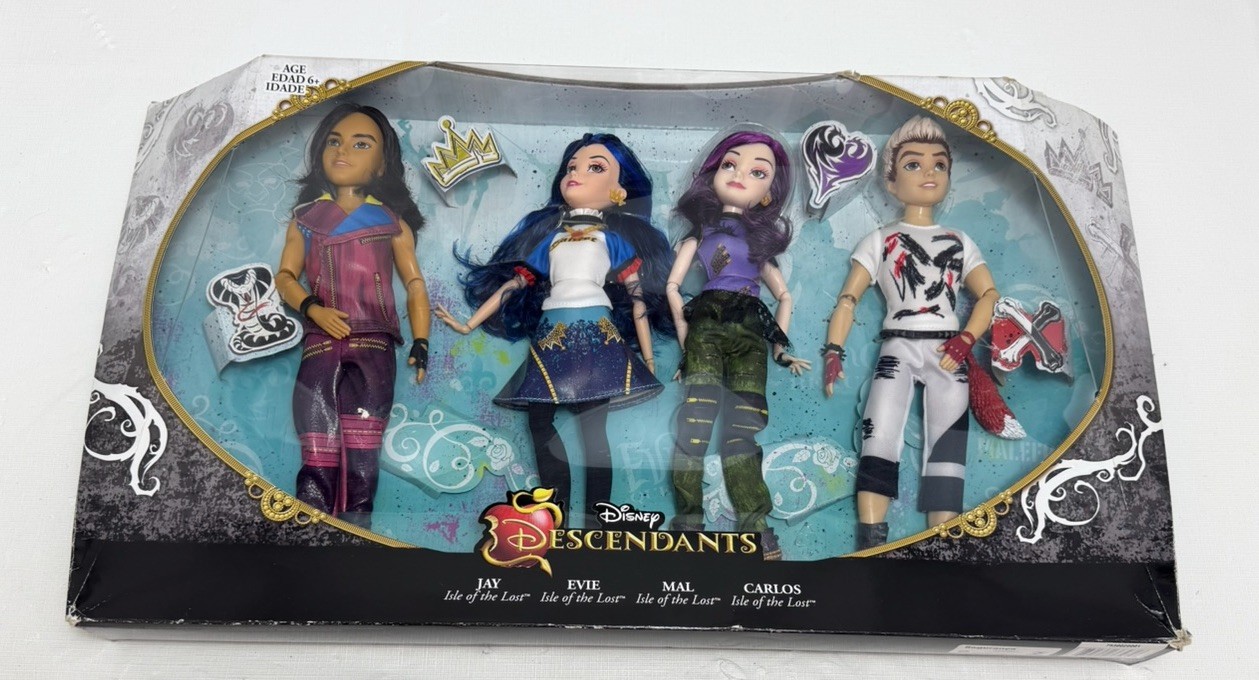 RARE EXCLUSIVE DISNEY DESCENDANTS 4 PACK DOLL SET JAY EVIE MAL CARLOS ORIGINALS