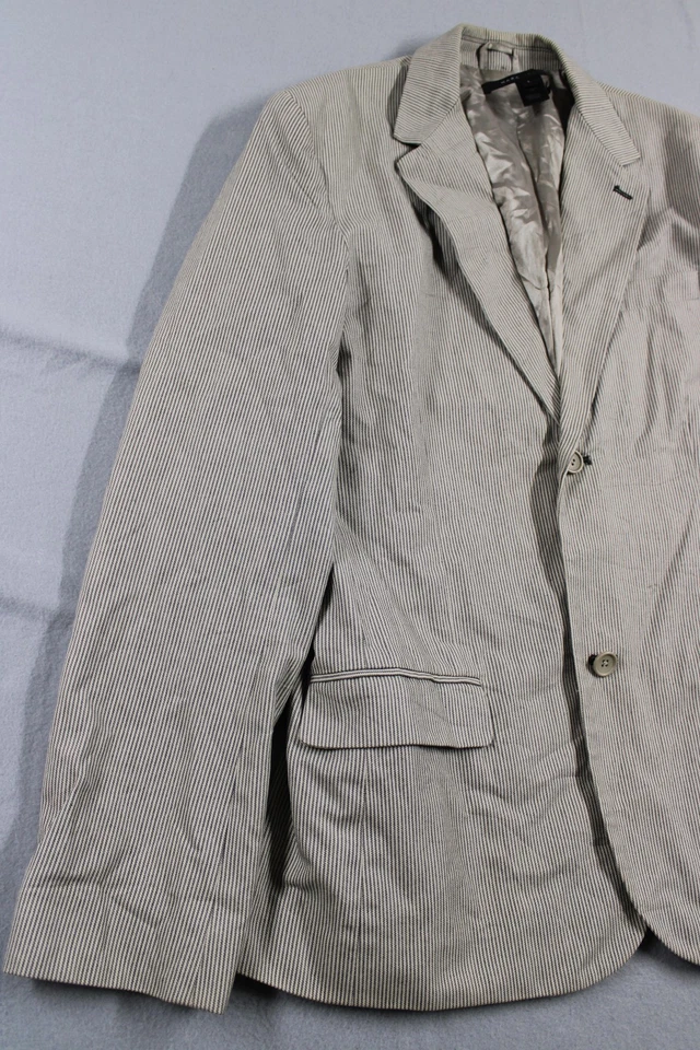 Marc Jacobs Blazer Mens Large Beige Gray Pinstripe Cotton Sport Coat Made USA - Image 3 of 4