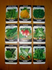9 Antique Assorted 'CARD SEED CO' Vegetable Seed PACKETS, Country Store, Unused