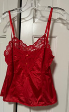 Vng 80s Ashley Taylor Camisole Red Nylon /Lace Lingerie Size L/M